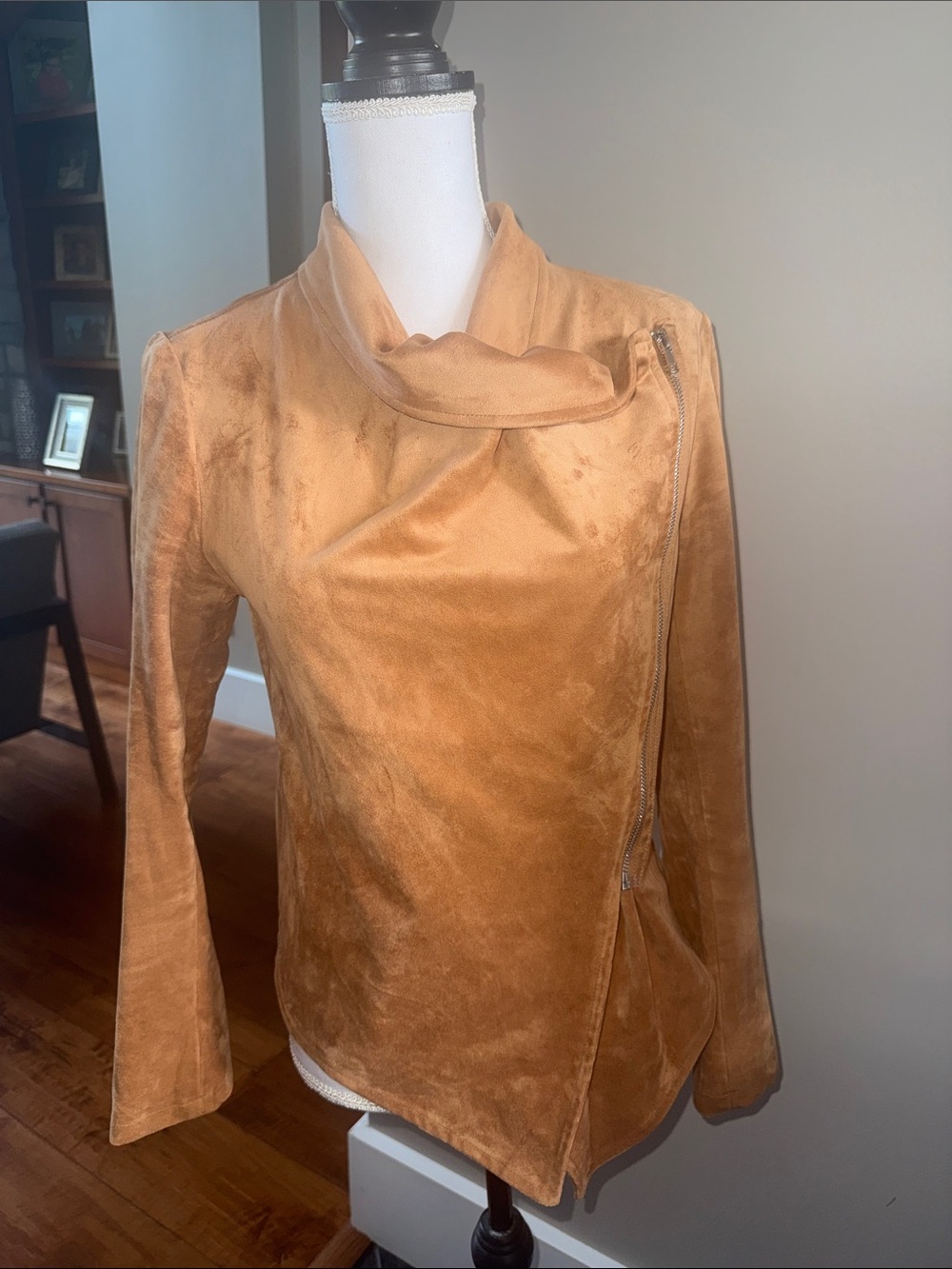 Lulus Tan Faux Suede Asymmetrical Moto Jacket Size Small